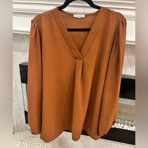 Cotton Bleu Terracotta V-Neck Puff Sleeve Blouse 1X